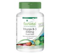 fairvital Vitamina B3 400mg sin enrojecimiento, niacina, 90 cápsulas, fáciles de tragar, alta dosis, veganas