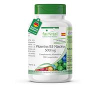 fairvital, vitamina B3 (niacina) 500mg, 120 comprimidos, 500mg por comprimido, fáciles de tragar, de calidad contrastada y en dosis elevadas, 100% veganos, fabricados en Alemania