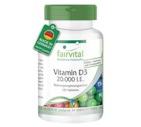 fairvital Vitamina D3 20 000 UI de liberación prolongada, 120 comprimidos, fáciles de tragar, ALTA DOSIS, colecalciferol, solo 1 comprimido cada 20 días