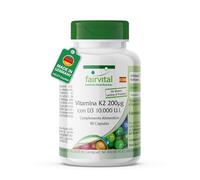 fairvital Vitamina D3 + K2, 90 cápsulas, fáciles de tragar, vitamina D3 10 000 UI de liberación prolongada + vitamina K2 MK-7 200 mcg por cápsula, ALTA DOSIS y veganas, solo 1 cápsula cada 10 días