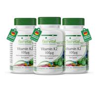 fairvital Vitamina K2 MK-7 100µg, 270 cápsulas (90x3), ALTA DOSIS, menaquinona MK-7, natural y fermentada a partir de natto, VEGANA