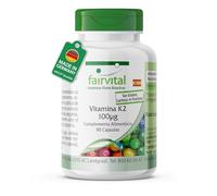 fairvital Vitamina K2 MK7-90 cápsulas, fáciles de tragar, ALTA DOSIS, 100µg por cápsula, menaquinona MK-7, natural y fermentada a partir de natto, VEGANA