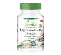 Fairvital | Zinc Quelado 25mg - Bisglicinato de Zinc - VEGANO - Dosis elevada - 120 Cápsulas - Calidad alemana