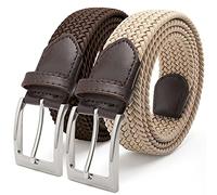 Fairwin - Cinturones elásticos para hombre, 2 unidades, unisex, regalo elástico, trenzado, 1 3/8 pulgadas de ancho, pantalones cortos de golf para hombres, Marrón+ beige, cintura 41/44"