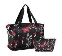 Fairy Butterfly - Bolsa de gimnasio grande para fin de semana con bolsa de aseo para senderismo, impermeable, color rojo y negro, Mariposa de hadas rojo y negro, 1 size
