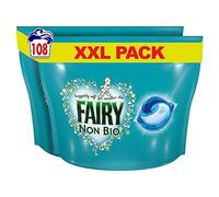 Fairy Cápsulas de detergente líquido para lavado de ropa, 108 lavados (54 x 2), suaves para pieles sensibles