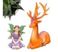 Fairy Deer Figurines, Cute Resin Mini Statue Set, Tiny Fantasy Garden Decorations, Desk Outdoor Display, Landscape Village Farm Gate Decor, for Party Flower Arrangement Decorative 2.2*2.12*1.88in
