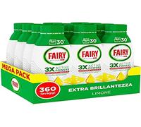 Fairy Detergente para lavavajillas en gel líquido, 360 lavados, paquete de 12 botellas, platino limón, aporta brillo extra al lavavajillas, combina limpieza brillo y frescura