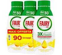 Fairy Detergente para lavavajillas en gel líquido, 90 lavados, paquete de 3 botellas, platino limón, aporta brillo extra al lavavajillas, combina limpieza brillante y frescura