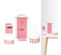Fairy Door Miniature Set - Wood 1:12 Scale | Tiny Cottage Entrance | H Ladder Fence Mailbox | Enchanted Garden Décor For Bookshelf Secret Display