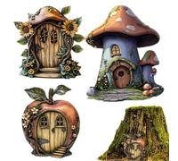 Fairy Doors - 2D Wooden Miniatures 3-Piece Set | Garden Decor House Door Kit For Wall Table and Shelf | Small Decorative Accents For Bedroom Kids Room Living Room Indoor Outdoor Yard and Patio Use