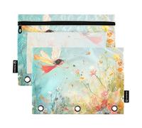 Fairy Flying in Flower Garden - Estuche para lápices con 3 anillos con cremallera, 2 bolsas de almacenamiento recicladas, suministros de oficina