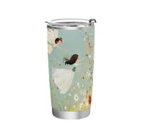 Fairy Flying in The Flower Garden - Tazas de acero inoxidable para hombre, tazas de café con tapa para café, vaso estético de 20 onzas, 20 onzas