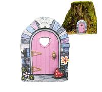 Fairy Garden Accessories - Elf Door Set, Petite Opening Model for Garden Collections, Tiny Statuettes, Landscaping Feature Piece with Fixed Windowpane, Wooden Structure for Walls, Shrubs and External