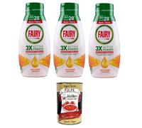 Fairy - Gel para lavavajillas de platino antiolor con cítricos frescos, 28 lavados, 3 x 504 ml + Polpa italiana gourmet 400 g