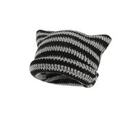 Fairy Grunge Beanie Y2K Cat in The Hat - Gorro holgado de ganchillo a rayas, gorro de invierno cálido de punto, accesorios para la cabeza, negro, mediano, negro