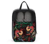 Fairy Magic Pattern with Roosters Christmas Plant Shoe Bag with Zipper & Handle, Waterproof Breathable Portable