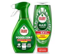 Fairy Maxi Poder Lavavajillas Líquido 730ml, limpieza fácil incluso en ollas y sartenes grasientas + Poder Sin Remojo Limón Spray 500ml, antigrasa para vajilla y cocina