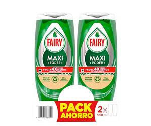 Fairy Maxi Poder Líquido Lavavajillas 2x440ml, Limpieza Fácil Y Sin Esfuerzo Incluso En Las Ollas Y Sartenes Más Grasientas