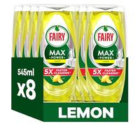 Fairy MaxPower - Líquido de lavado de limón, 8 x 545 ml, limpieza fácil y sin esfuerzo, incluso en tus ollas y sartenes más grasas