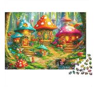 Fairy Mushroom Houses 100% Recycled Cardboard Colorful Mushroom Village 1000 Piece Adult Jigsaws For Adults & Kids Brain Development 52x38cm/1000pcs
