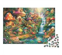 Fairy Mushroom Village 100% Recycled Cardboard Forest Mushroom Waterfall 1000 Piece Puzzle for Adults The Impossible Challenge Fun Present 52x38cm/1000pcs