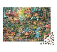 Fairy Mushroom Village Colourful Enchanted Forest Path 1000 Pcs Jigsaw for Adults & Kids Unique Challenging Fun Activity 52x38cm/1000pcs