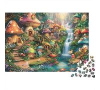 Fairy Mushroom Village Colourful Mushroom Waterfall Scene 1000 Pcs Adult Jigsaws Beautiful Decoration Puzzle Brain Development 52x38cm/1000pcs