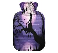 Fairy of The Moon - Botella de agua caliente con funda de forro polar suave, bolsa de agua caliente para aliviar el dolor de cuello y hombros, terapias frías y calientes, talla L