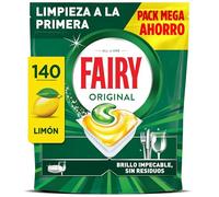 Fairy Original Cápsulas De Lavavajillas, 140 Cápsulas, Limón, Acción De Limpieza A La Primera Sin Necesidad De Volver A Lavar, Eficaz En El 100% De La Grasa, Brillo Impecable Sin Residuos