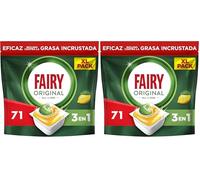 Fairy Original Todo En Uno Cápsulas De Lavavajillas, Limón, 71 Cápsulas, Efectivas Incluso En La Grasa Reseca (Paquete de 2)