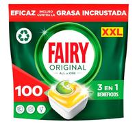 Fairy Original Todo En Uno Cápsulas De Lavavajillas, Limón, 100 Cápsulas, Efectivas Incluso En La Grasa Reseca