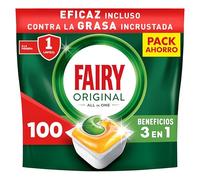 Fairy Original Todo En Uno Cápsulas De Lavavajillas, Limón, 100 Cápsulas, Efectivas Incluso En La Grasa Reseca