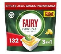 Fairy Original Todo En Uno Cápsulas De Lavavajillas, Limón, 132 Cápsulas, Efectivas Incluso En La Grasa Reseca