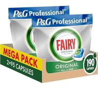 Fairy Pastillas para lavavajillas profesional todo en 1, 190 cápsulas (2 x 95), limpieza brillante y brillo, 2 veces más rápido en el programa de lavado corto