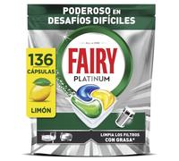 Fairy Platinum Cápsulas De Lavavajillas, Limón, 34 Cápsulas, Potente Incluso Con Los Restos De Comida Más Difíciles, Platos Limpios, Lavavajillas Brillante, Filtro Limpio Sinasa (Paquete de 4)