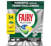 Fairy Platinum Cápsulas De Lavavajillas, Limón, 34 Cápsulas, Potente Incluso Con Los Restos De Comida Más Difíciles, Platos Limpios, Lavavajillas Brillante, Filtro Limpio Sinasa