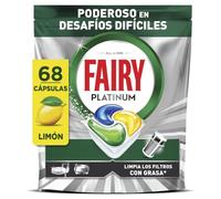 Fairy Platinum Cápsulas De Lavavajillas, Limón, 34 Cápsulas, Potente Incluso Con Los Restos De Comida Más Difíciles, Platos Limpios, Lavavajillas Brillante, Filtro Limpio Sinasa (Paquete de 2)