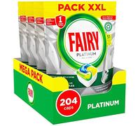 Fairy Platinum - Detergente en pastillas para lavavajillas, abrillantador, 204 cápsulas para lavavajillas, limón, con sistema de prelavado integrado, eficaz en los desafíos difíciles contra la