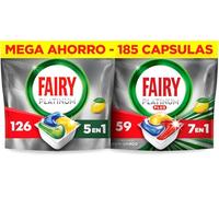 Fairy Platinum Limón, Cápsulas De Lavavajillas Todo En Uno, 126 Cápsulas + Fairy Platinum Plus 59 Cápsulas,Para Los Restos Más Difíciles,Limpia Incluso La Grasa De Los Filtro(El embalaje puede variar)