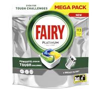 Fairy Platinum Limón - Cápsulas para lavavajillas todo en uno, 113 pastillas para la suciedad difícil, limpian incluso los filtros grasos