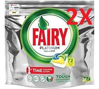 Fairy Platinum - Pack de 144 pastillas para lavavajillas todo en uno, 2 x 72 pastillas de limón limón, pastillas para lavavajillas