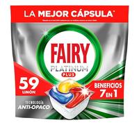 Fairy Platinum Plus Cápsulas De Lavavajillas Todo En Uno Limón, 59 Cápsulas, El embalaje puede variar
