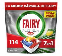 Fairy Platinum Plus Limón Cápsulas De Lavavajillas Todo En Uno, 114 Cápsulas, Nuestra Mejor Limpieza Que Deja Los Platos Como Nuevos, Elimina La Falta De Brillo Y Evita La Cal