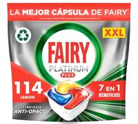 Fairy Platinum Plus Limón Cápsulas De Lavavajillas Todo En Uno, 114 Cápsulas, Nuestra Mejor Limpieza Que Deja Los Platos Como Nuevos, Elimina La Falta De Brillo Y Evita La Cal