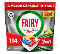 Fairy Platinum Plus Limón Cápsulas De Lavavajillas Todo En Uno, 114 Cápsulas, Nuestra Mejor Limpieza Que Deja Los Platos Como Nuevos, Elimina La Falta De Brillo Y Evita La Cal