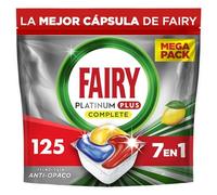 Fairy Platinum Plus Limón Cápsulas De Lavavajillas Todo En Uno, 125 Cápsulas, Nuestra Mejor Limpieza Que Deja Los Platos Como Nuevos, Elimina La Falta De Brillo Y Evita La Cal