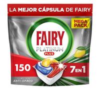 Fairy Platinum Plus Limón Cápsulas De Lavavajillas Todo En Uno, 150 Cápsulas, Nuestra Mejor Limpieza Que Deja Los Platos Como Nuevos, Elimina La Falta De Brillo Y Evita La Cal