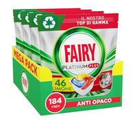 Fairy Platinum Plus Pastillas Lavavajillas, 184 Cápsulas, Limón, Detergente con Tecnología Anti-Opaco, Contra Grasa e Incrustaciones Ostinadas Incluso en Ciclos Cortos