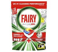 Fairy Platinum Plus, tabletas para lavavajillas todo en 1 a granel, tabletas para lavavajillas Fairy Platinum Plus, 42 tabletas, limón, con tecnología antiopacidad y acción de ayuda de enjuague